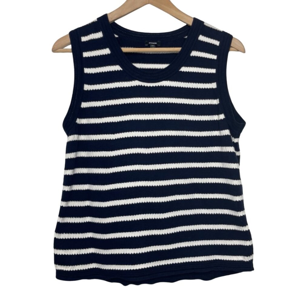 EXPRESS | Women's Blue & White Loose Knit Round Neck Sleeveless Tank | Size L